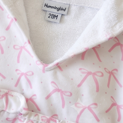 Personalized Pink Bow Hooded Towel Poncho with Ruffle Trim