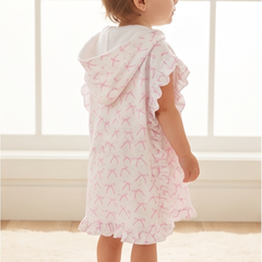 Personalized Pink Bow Hooded Towel Poncho with Ruffle Trim