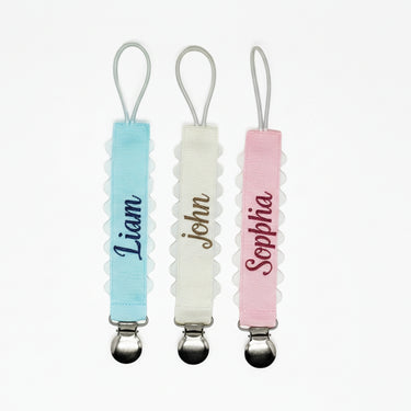 Premium Pacifier Clip with Custom Embroidery | Soft Ribbon & Stainless Steel Clip