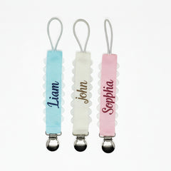 Premium Pacifier Clip with Custom Embroidery | Soft Ribbon & Stainless Steel Clip