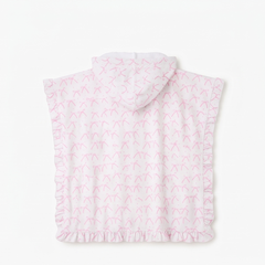 Personalized Pink Bow Hooded Towel Poncho with Ruffle Trim