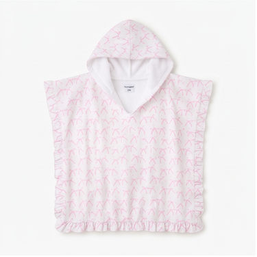 Personalized Pink Bow Hooded Towel Poncho with Ruffle Trim