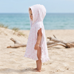 Personalized Pink Bow Hooded Towel Poncho with Ruffle Trim